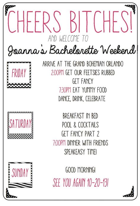 itinerary template for bachelorette party|free printable bachelorette party itinerary.